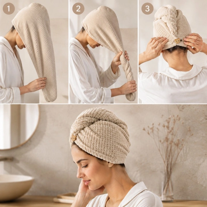 ECARLA ręcznik kapturek, turban do włosów 65x25cm Kremowy REC60K
