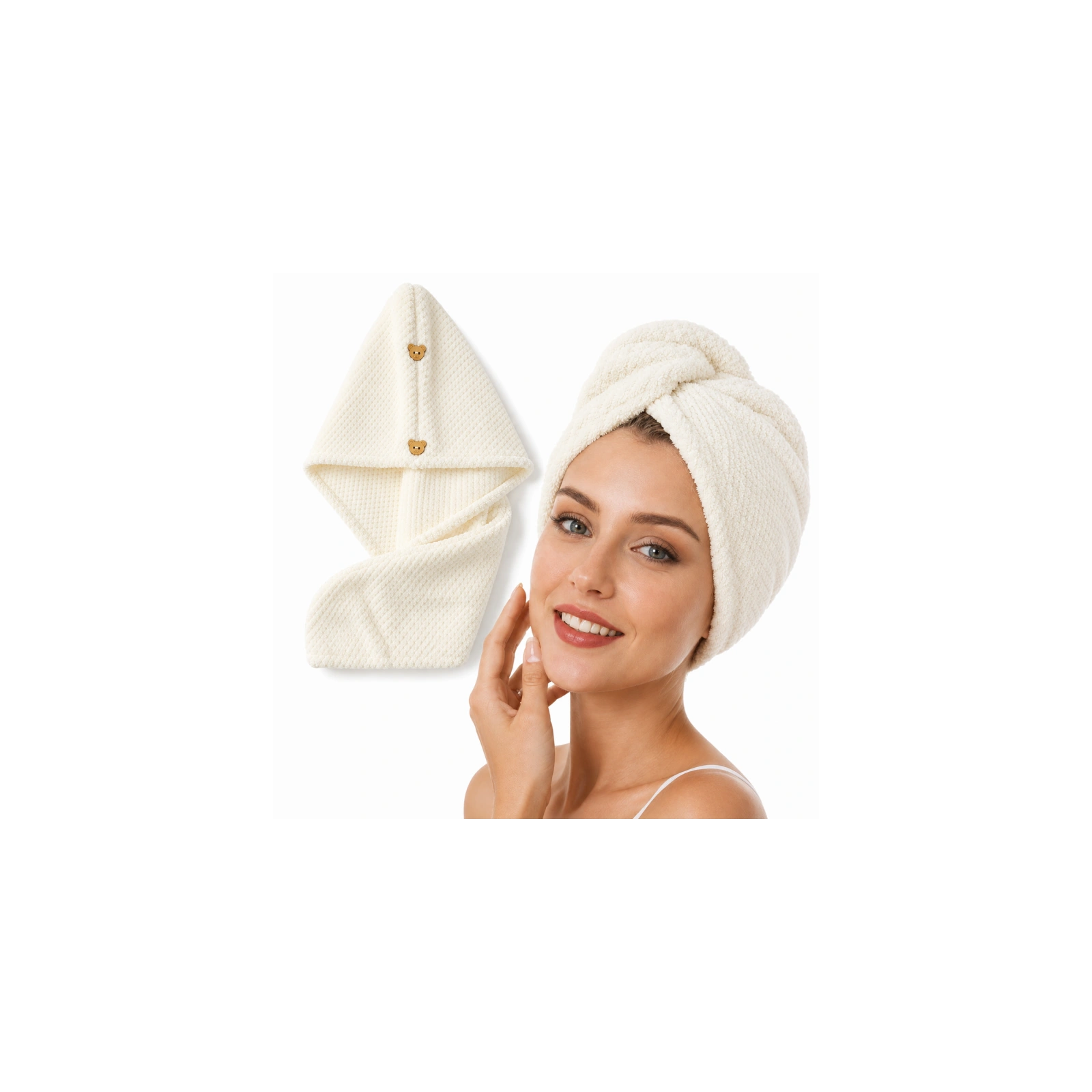 ECARLA ręcznik kapturek, turban do włosów 65x25cm Biały REC60B