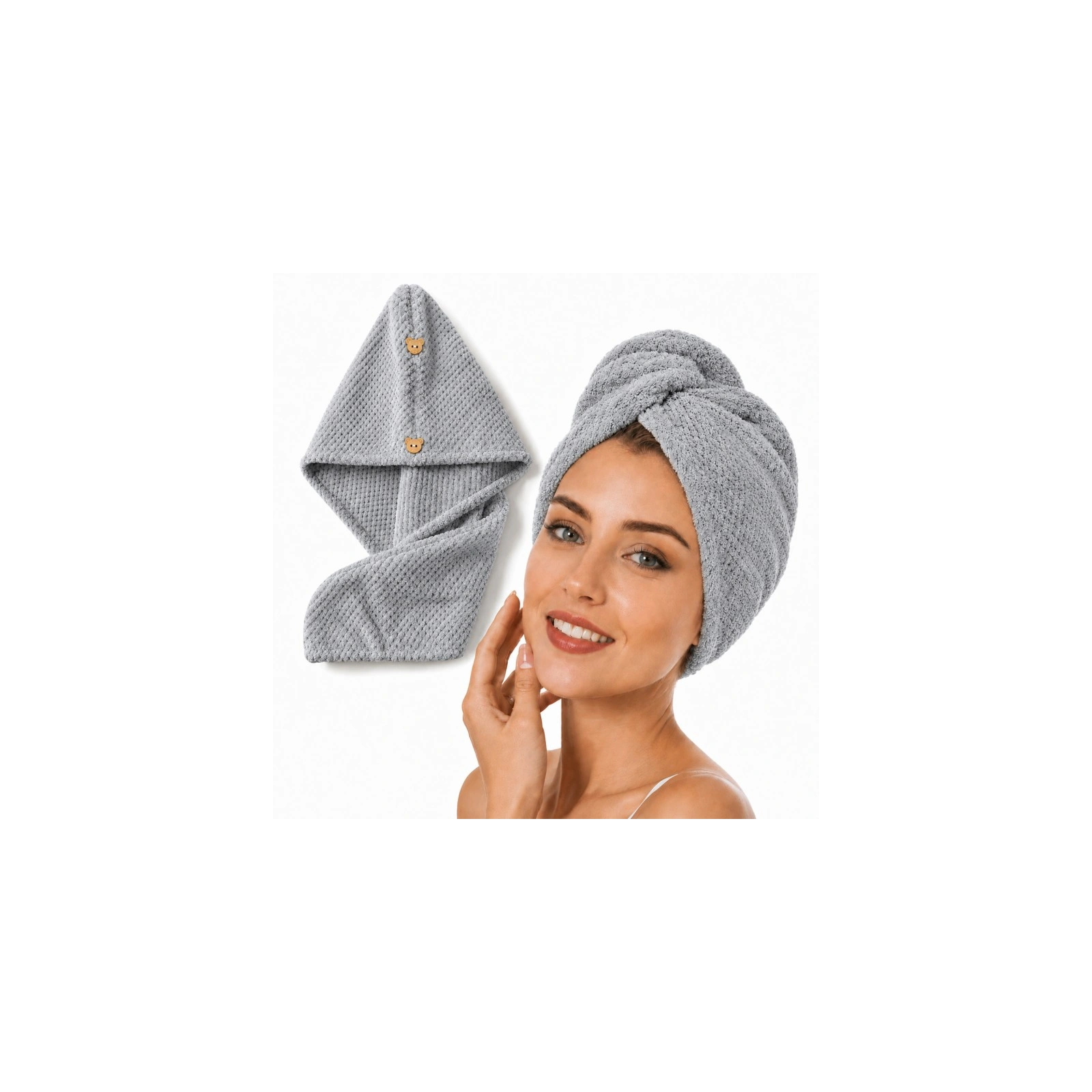 ECARLA ręcznik kapturek, turban do włosów 65x25cm Grafit REC60GRAF