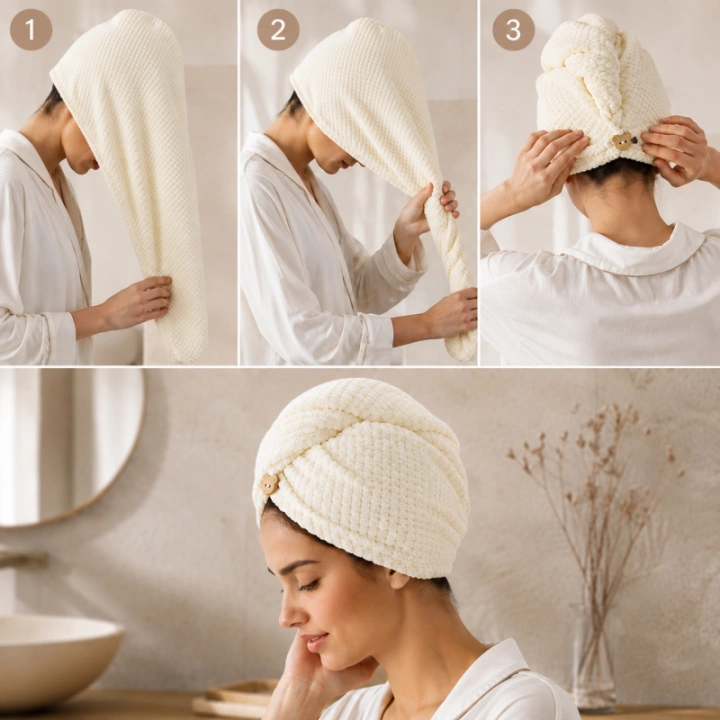 ECARLA ręcznik kapturek, turban do włosów 65x25cm Biały REC60B