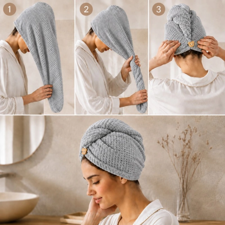 ECARLA ręcznik kapturek, turban do włosów 65x25cm Grafit REC60GRAF