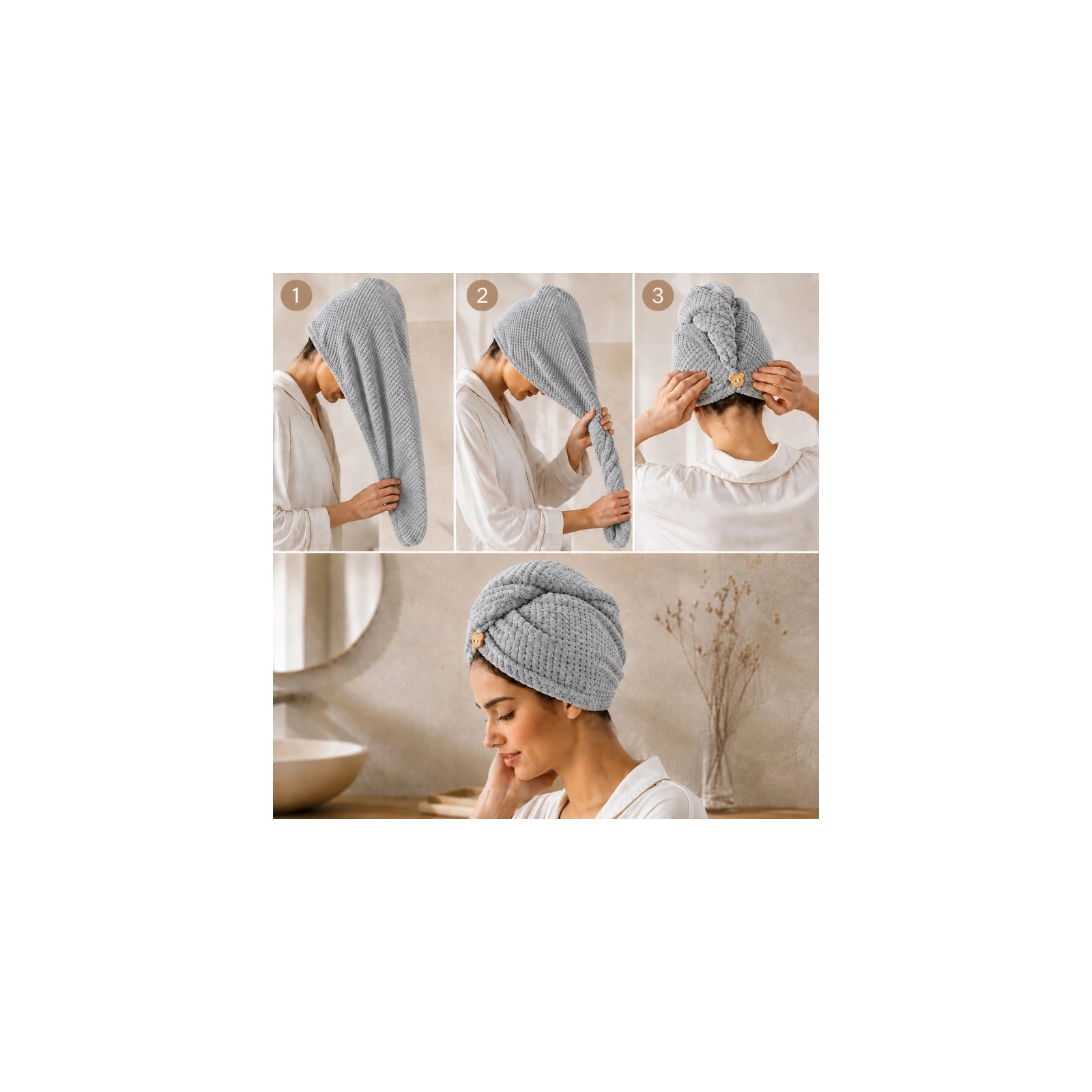ECARLA ręcznik kapturek, turban do włosów 65x25cm Grafit REC60GRAF