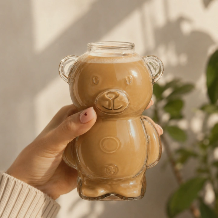 ECARLA Bear Glass szklanka do kawy, matchy 300ml bez słomki SZK221