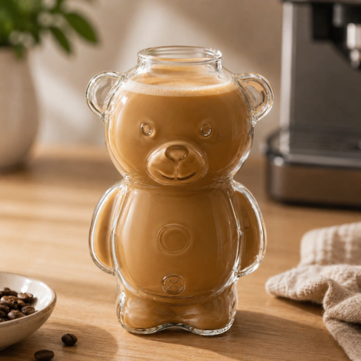 ECARLA Bear Glass szklanka do kawy, matchy 300ml bez słomki SZK221
