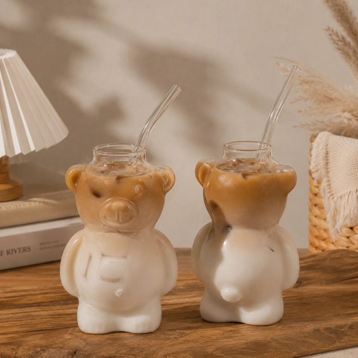 ECARLA Bear Glass szklanka do kawy, matchy 300ml bez słomki SZK221
