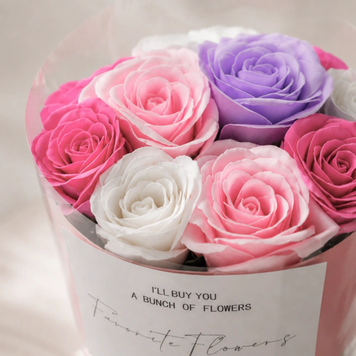 ECARLA Flower Box bukiet mydlanych kwiatów LED 10szt Róże BUK27F