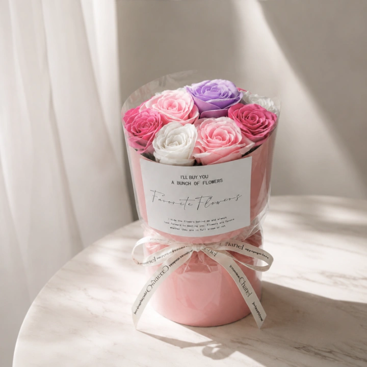 ECARLA Flower Box bukiet mydlanych kwiatów LED 10szt Róże BUK27F
