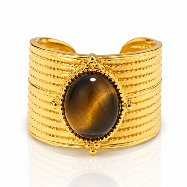 ECARLA regulowany pierścionek ze stali chirurgicznej TIGER STONE PST1036