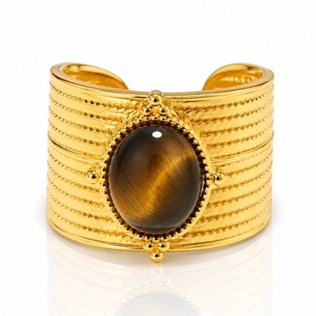 ECARLA regulowany pierścionek ze stali chirurgicznej TIGER STONE PST1036