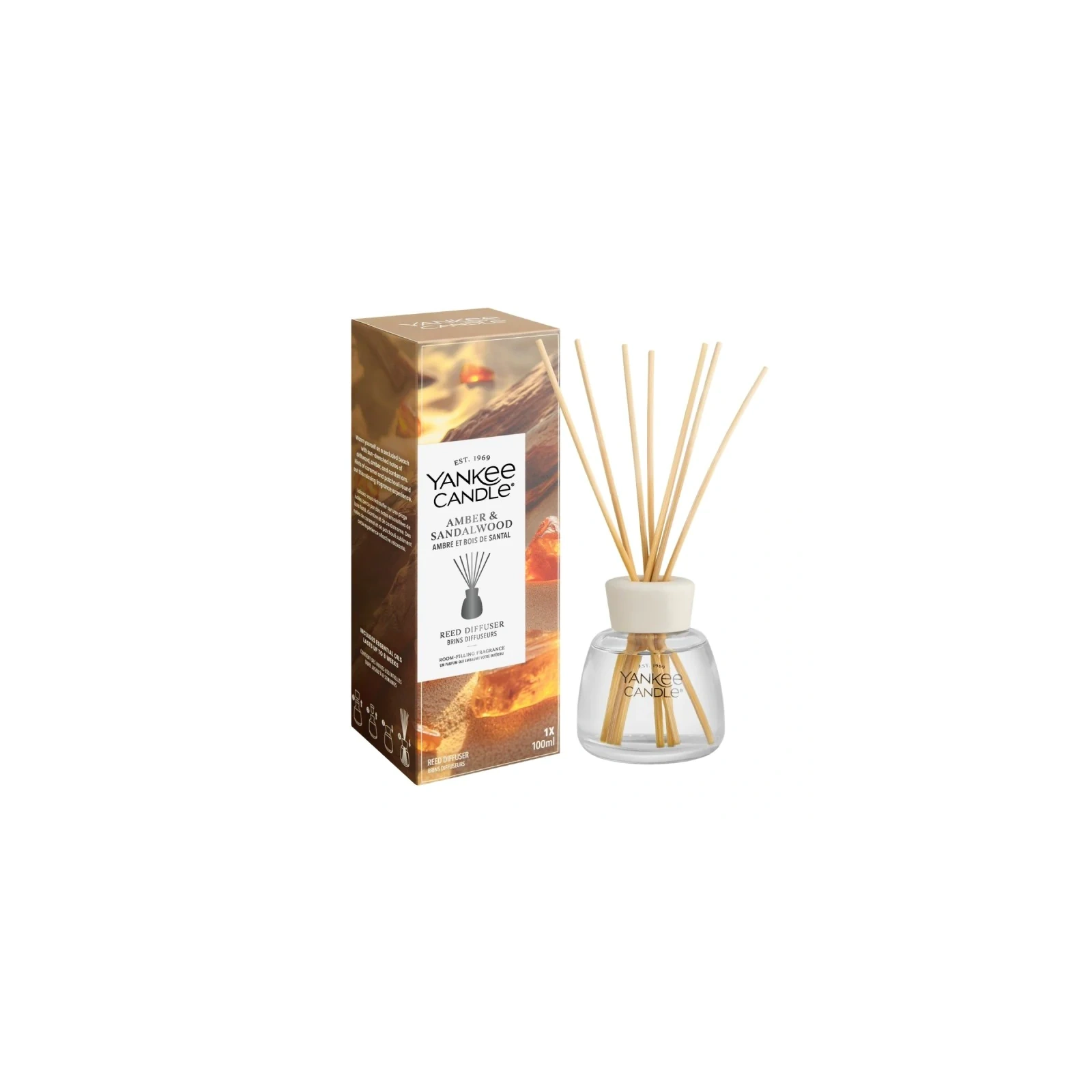 YANKEE CANDLE Reed Diffuser New pałeczki zapachowe AMBER & SANDALWOOD 100ml