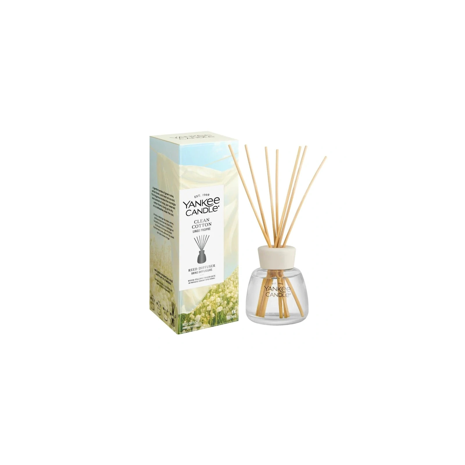 YANKEE CANDLE Reed Diffuser New pałeczki zapachowe CLEAN COTTON® 100ml