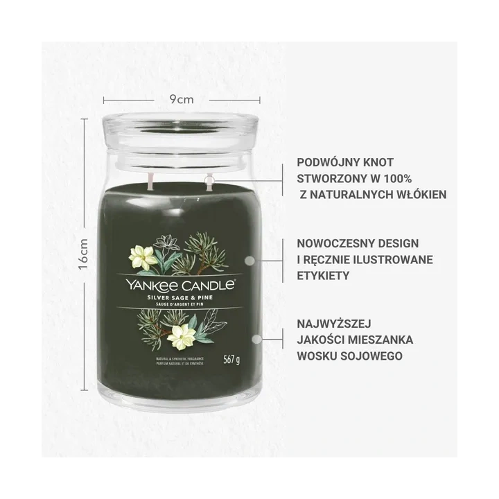 YANKEE CANDLE Signature Duża świeca w słoiku SILVER SAGE & PINE 567g