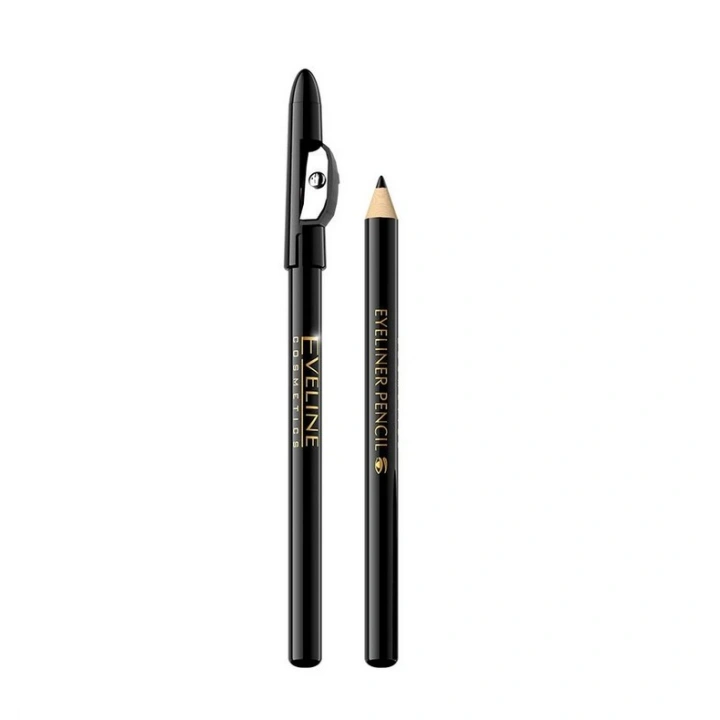 EVELINE Eyeliner Pencil drewniana kredka do oczu krótka z temperówką Czarna 1szt