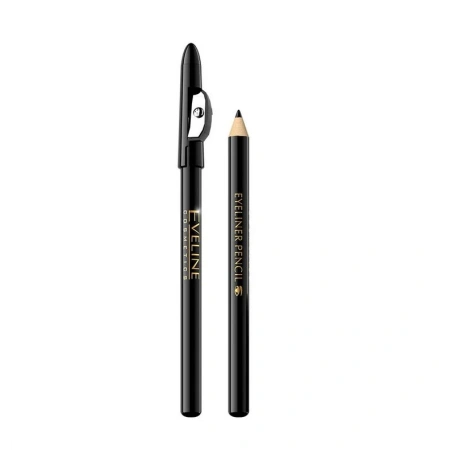 EVELINE Eyeliner Pencil drewniana kredka do oczu krótka z temperówką Czarna 1szt
