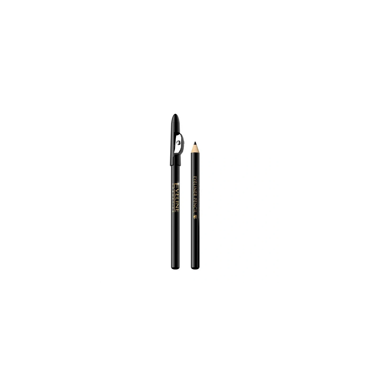 EVELINE Eyeliner Pencil drewniana kredka do oczu krótka z temperówką Czarna 1szt
