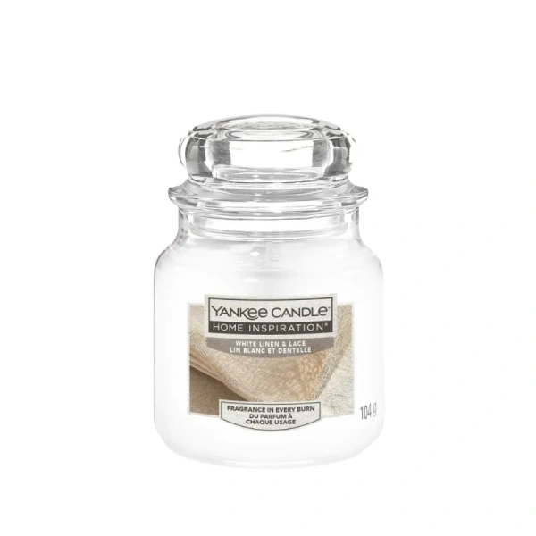 YANKEE CANDLE Home Inspiration Mała świeca w słoiku WHITE LINEN & LACE 104g