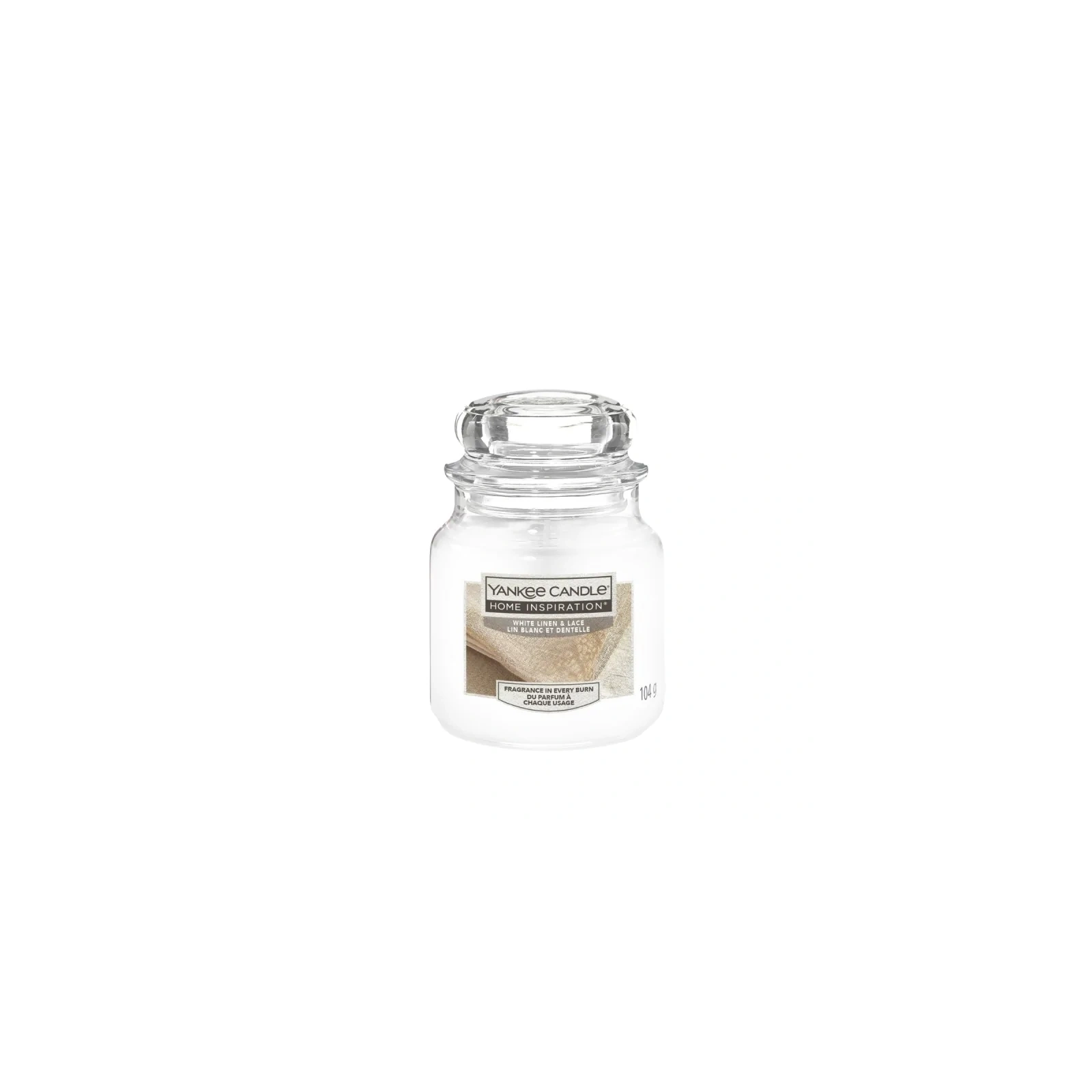 YANKEE CANDLE Home Inspiration Mała świeca w słoiku WHITE LINEN & LACE 104g