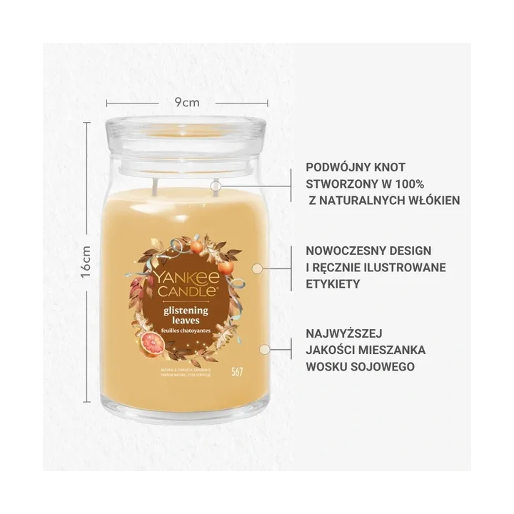YANKEE CANDLE Signature Duża świeca w słoiku GLISTENING LEAVES 567g