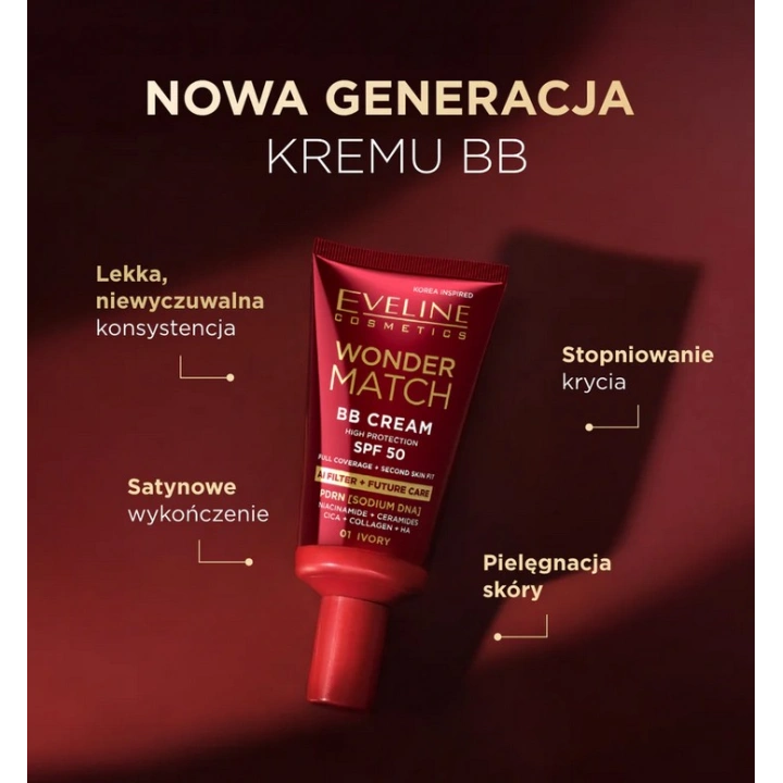 EVELINE Wonder Match BB Cream krem do twarzy SPF50 01 Ivory 30ml