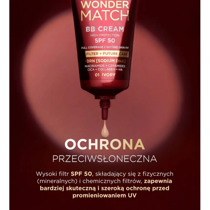 EVELINE Wonder Match BB Cream krem do twarzy SPF50 01 Ivory 30ml