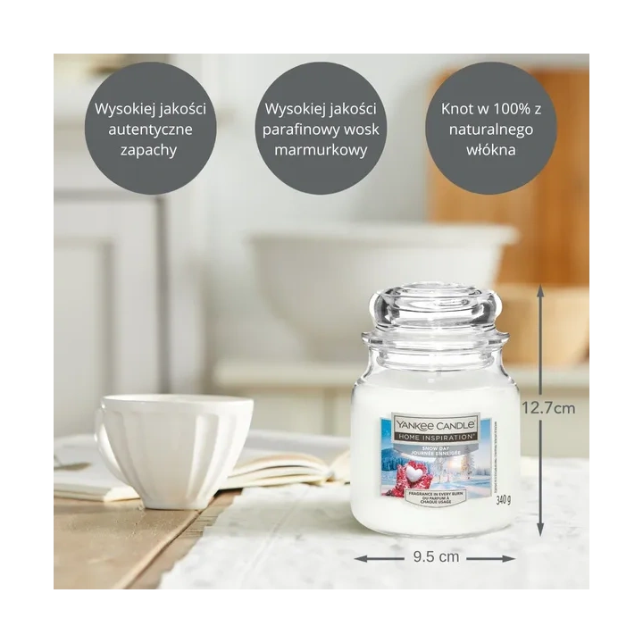 YANKEE CANDLE Home Inspiration Średnia świeca w słoiku SNOW DAY 340g