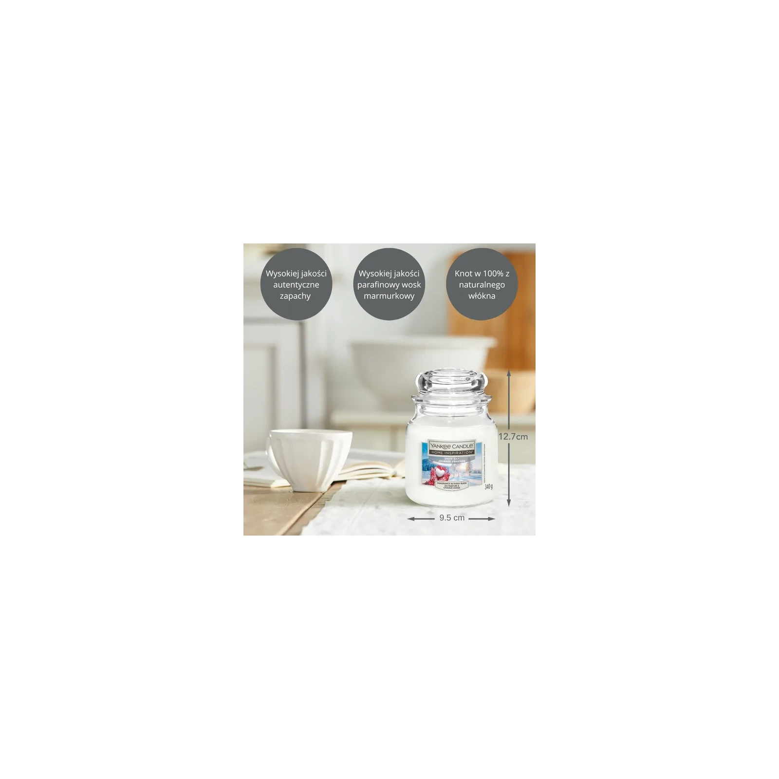 YANKEE CANDLE Home Inspiration Średnia świeca w słoiku SNOW DAY 340g