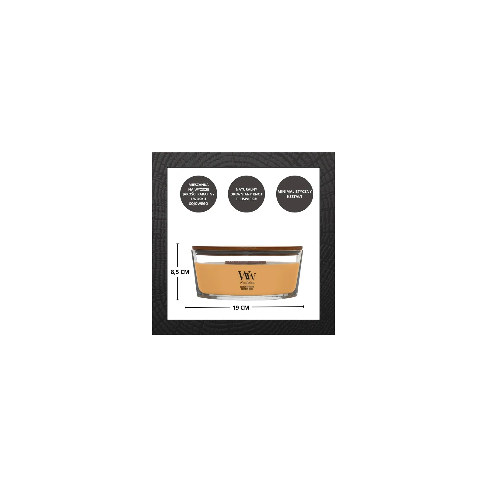 WOODWICK Core Hearthwick świeca w słoiku elipsa GOLDEN BOURBON 453g