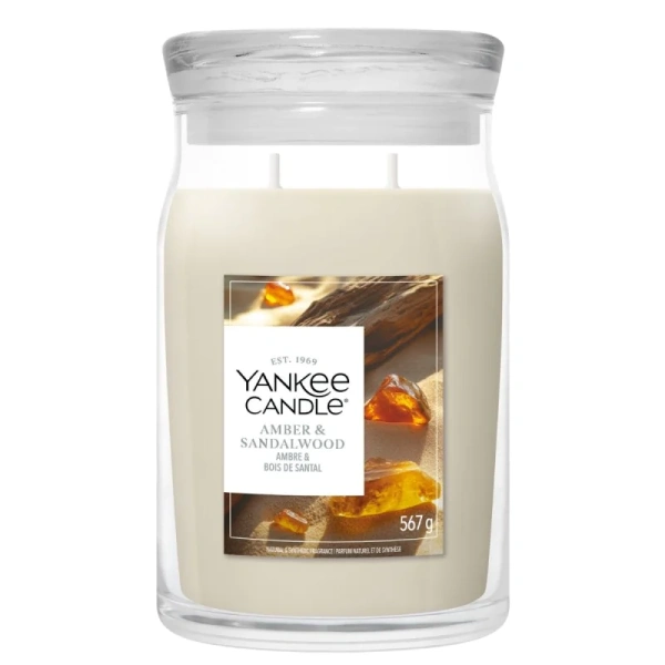 YANKEE CANDLE Signature Duża świeca w słoiku AMBER & SANDALWOOD 567g