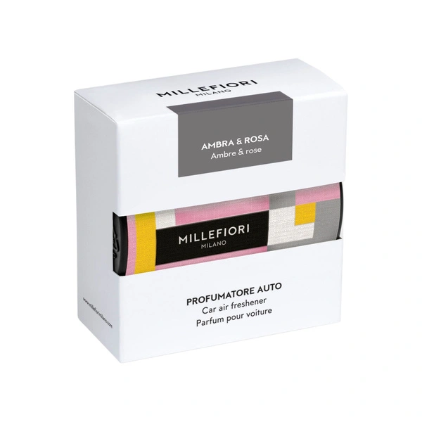 MILLEFIORI MILANO Car Icon Textile odświeżacz do auta AMBRA & ROSA 50g