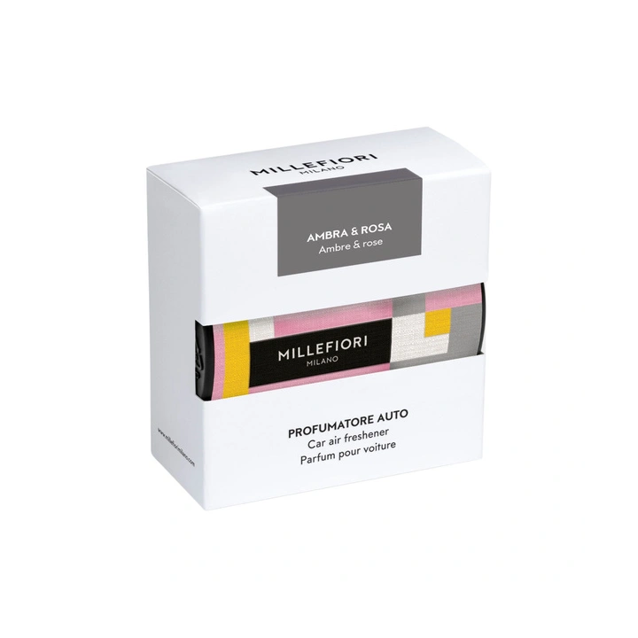 MILLEFIORI MILANO Car Icon Textile odświeżacz do auta AMBRA & ROSA 50g