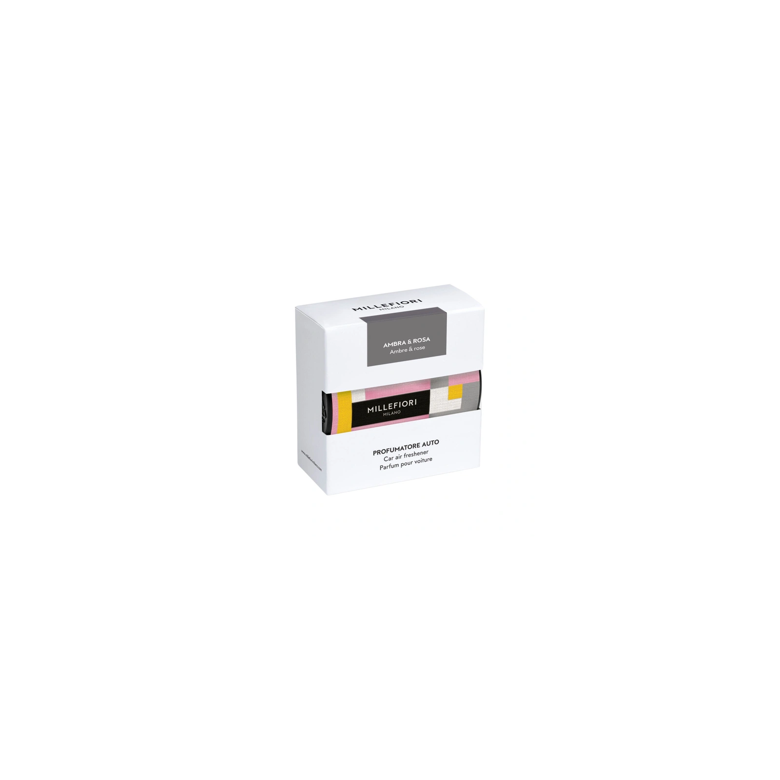 MILLEFIORI MILANO Car Icon Textile odświeżacz do auta AMBRA & ROSA 50g