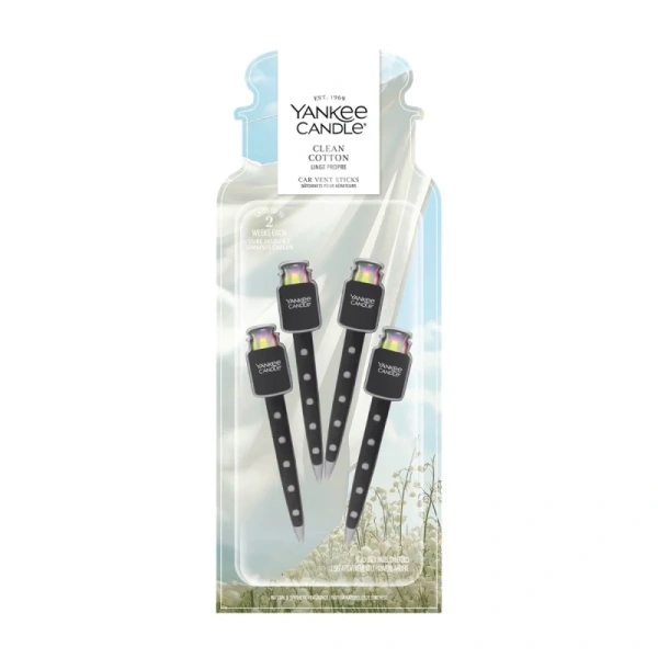 YANKEE CANDLE Car Vent Sticks patyczki zapachowe do auta CLEAN COTTON 4x7g