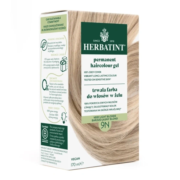 HERBATINT Ziołowa farba do włosów 9N Bardzo Jasny Blond 150ml