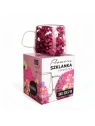 ECARLA termiczna szklanka z uchem i suszonymi kwiatami hortensji 180ml bordowa SZK219