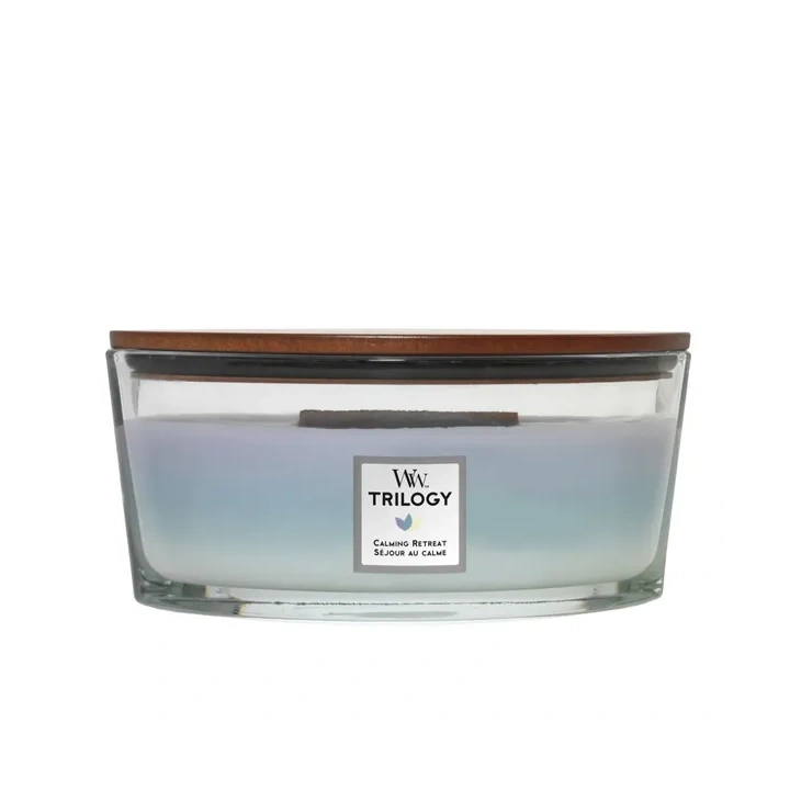 WOODWICK Hearthwick Trilogy świeca w słoiku elipsa CALMING RETREAT 453g