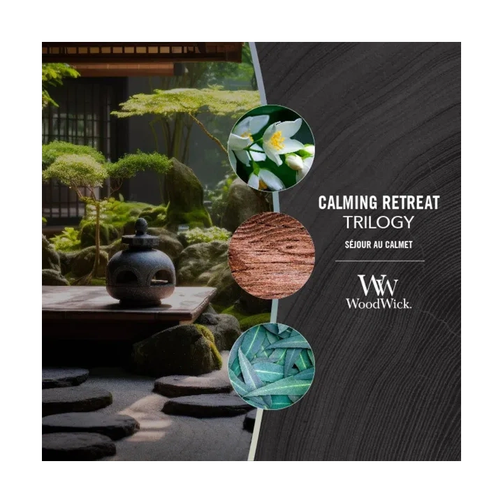 WOODWICK Hearthwick Trilogy świeca w słoiku elipsa CALMING RETREAT 453g