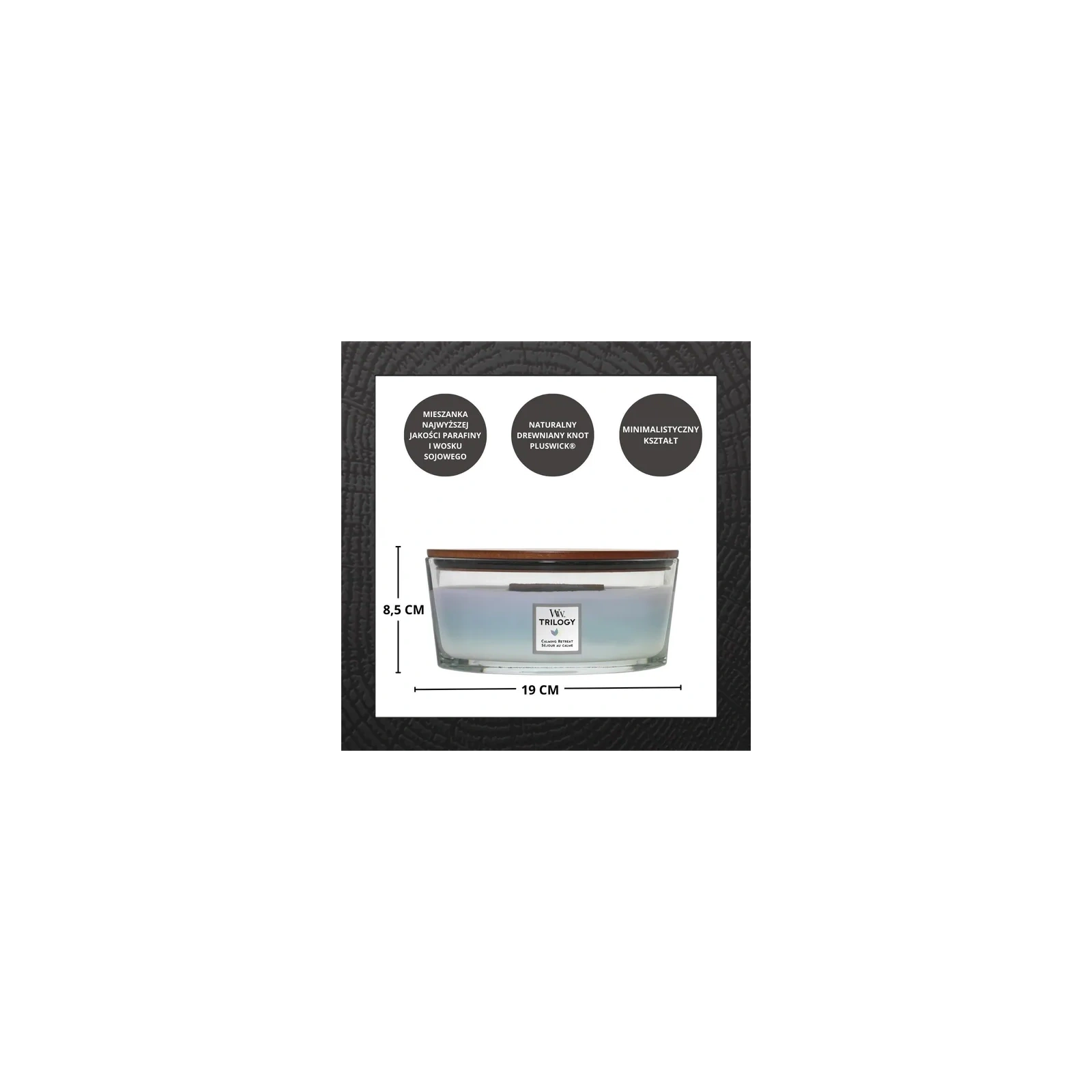 WOODWICK Hearthwick Trilogy świeca w słoiku elipsa CALMING RETREAT 453g