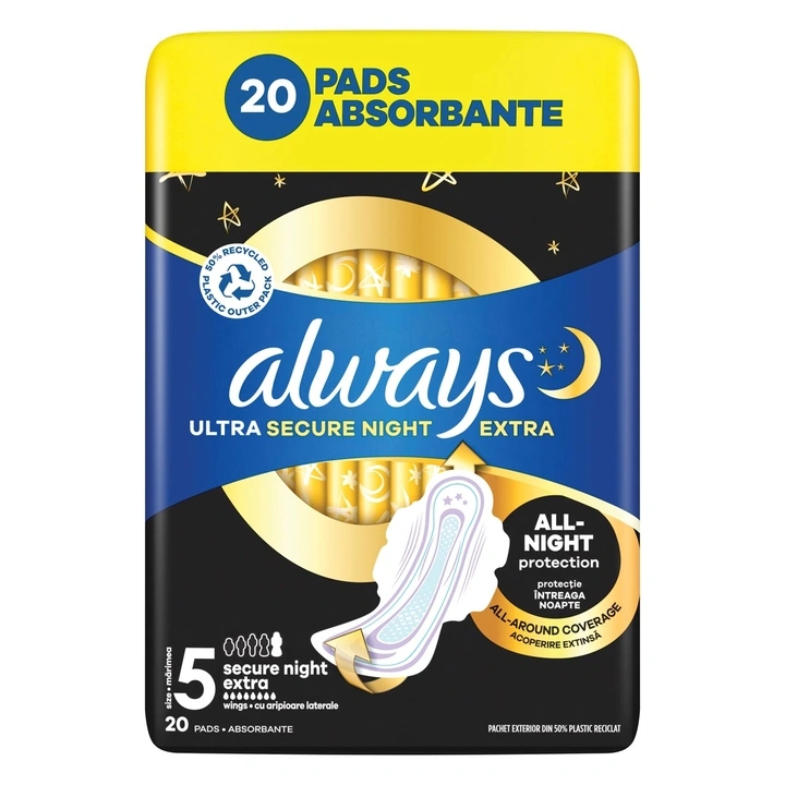 Always Ultra podpaski Secure Night Extra 5 ze skrzydełkami Quattro 4x5 20szt