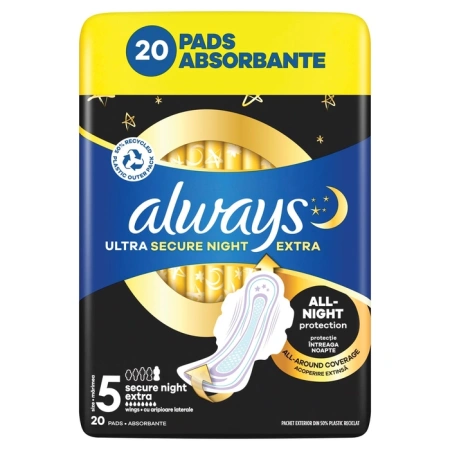 Always Ultra podpaski Secure Night Extra 5 ze skrzydełkami Quattro 4x5 20szt
