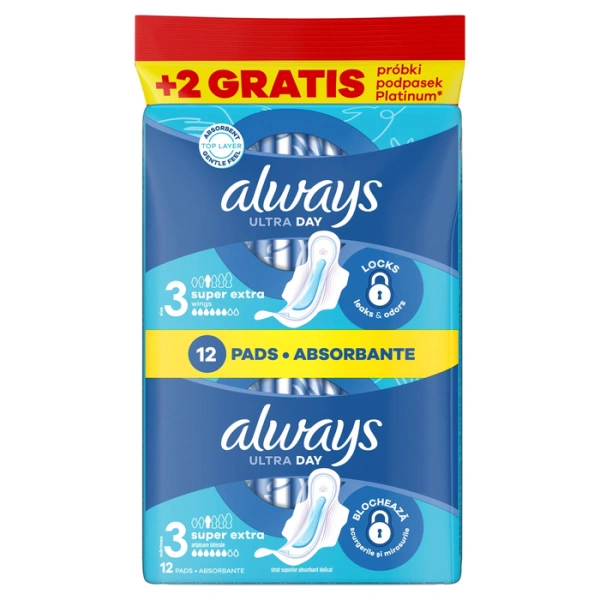 Always Ultra podpaski Super Extra 3 ze skrzydełkami 12+2 gratis 14szt