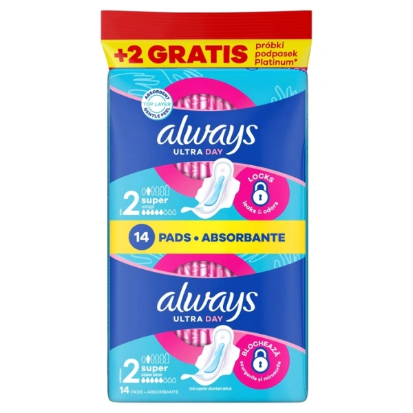 Always Ultra podpaski Day Super 2 ze skrzydełkami 14+2 gratis 16szt