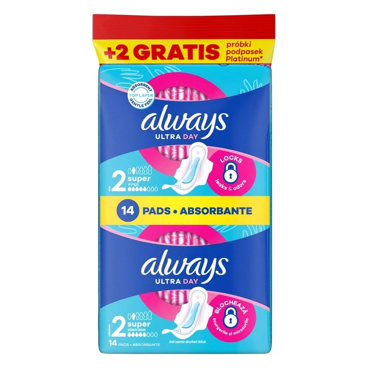Always Ultra podpaski Day Super 2 ze skrzydełkami 14+2 gratis 16szt