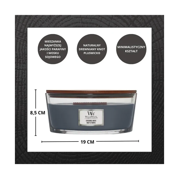 WOODWICK Core Hearthwick świeca w słoiku elipsa EVENING ONYX 453g