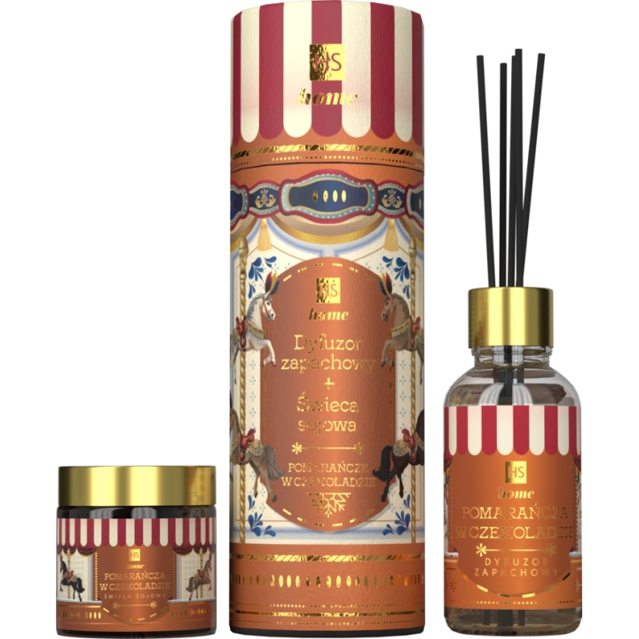 HISKIN Karuzela zestaw dyfuzor 80ml + świeca 100ml Pomarańcze w czekoladzie