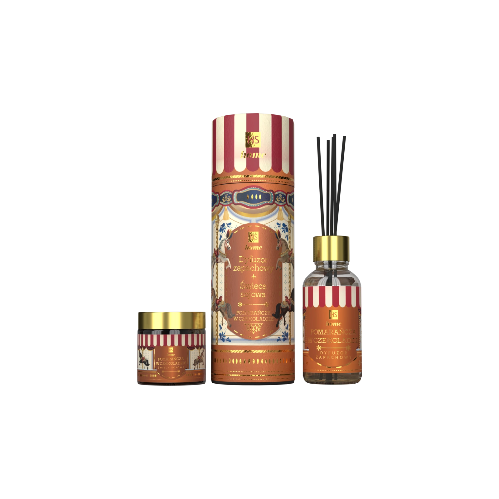HISKIN Karuzela zestaw dyfuzor 80ml + świeca 100ml Pomarańcze w czekoladzie