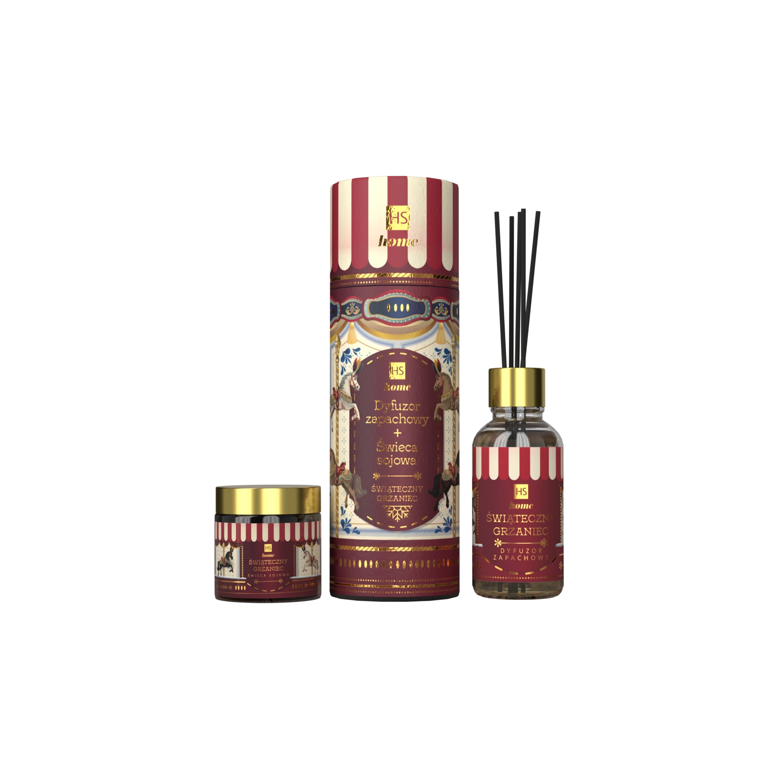 HISKIN Karuzela zestaw dyfuzor 80ml + świeca 100ml Świąteczny Grzaniec