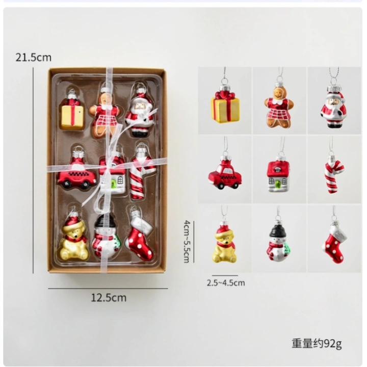 ECARLA bombki choinkowe 9szt figurki w drewnianym opakowaniu BSN89