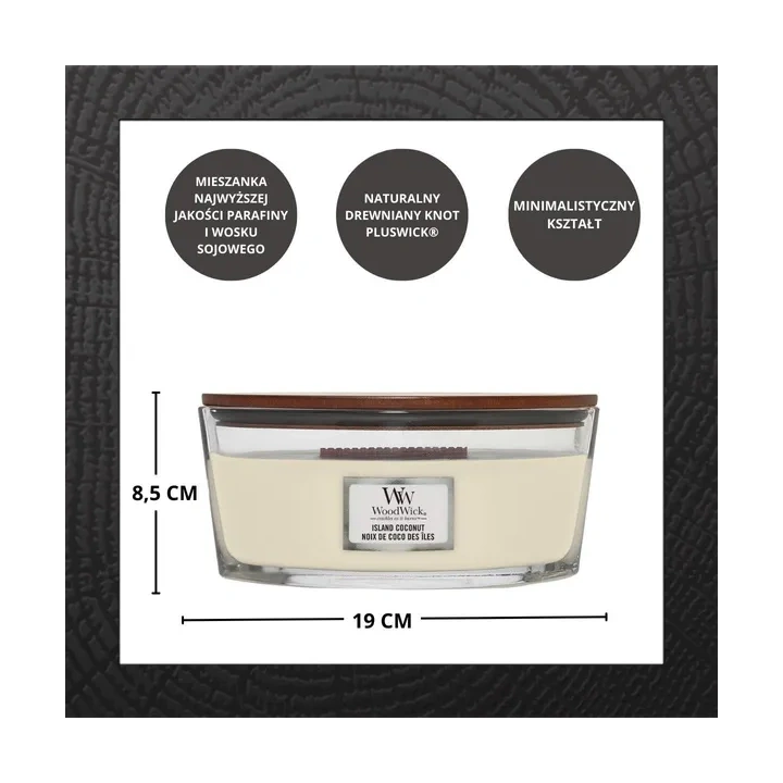 WOODWICK Core Hearthwick świeca w słoiku elipsa ISLAND COCONUT 453g