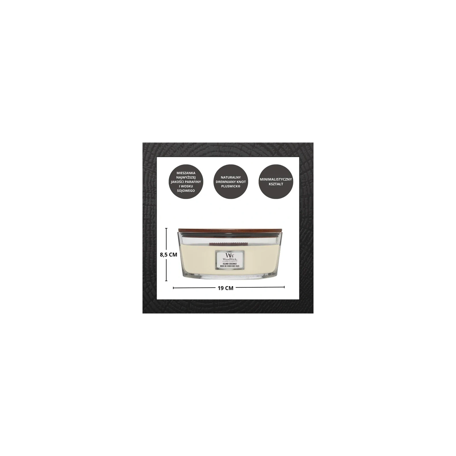 WOODWICK Core Hearthwick świeca w słoiku elipsa ISLAND COCONUT 453g