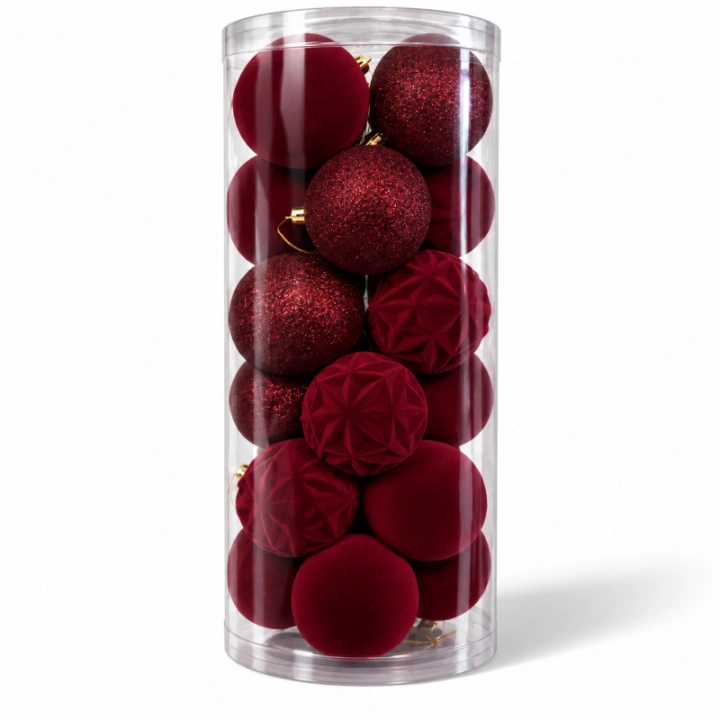 ECARLA bombki choinkowe 24szt welurowe bordowe śr. 8cm BSN86